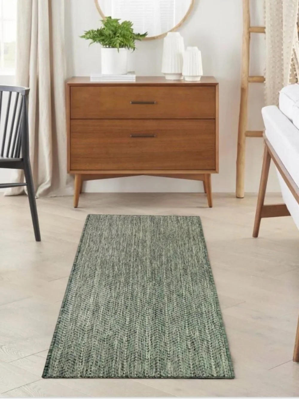 New Nourison Home Green Chevron Runner Rug indoor/outdoor 2’x6’